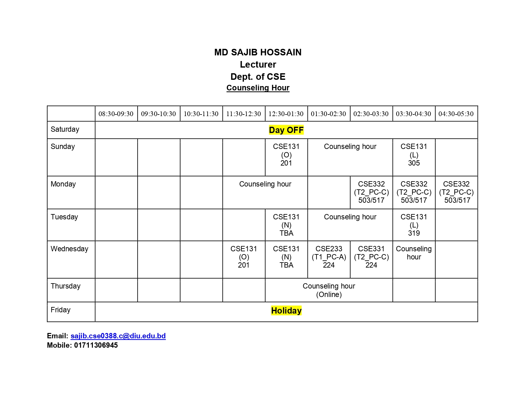 COUNSELING HOURS